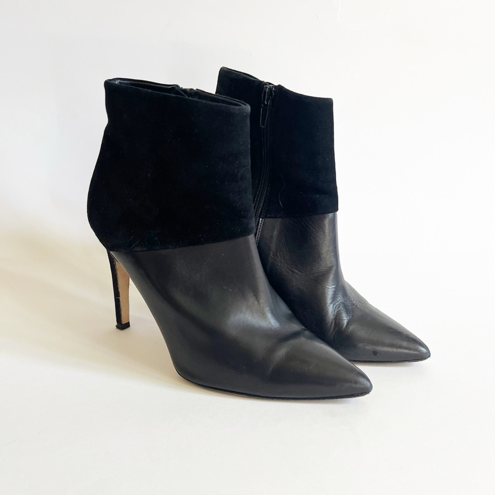J. Crew Collection black leather pointed toe stiletto ankle boots